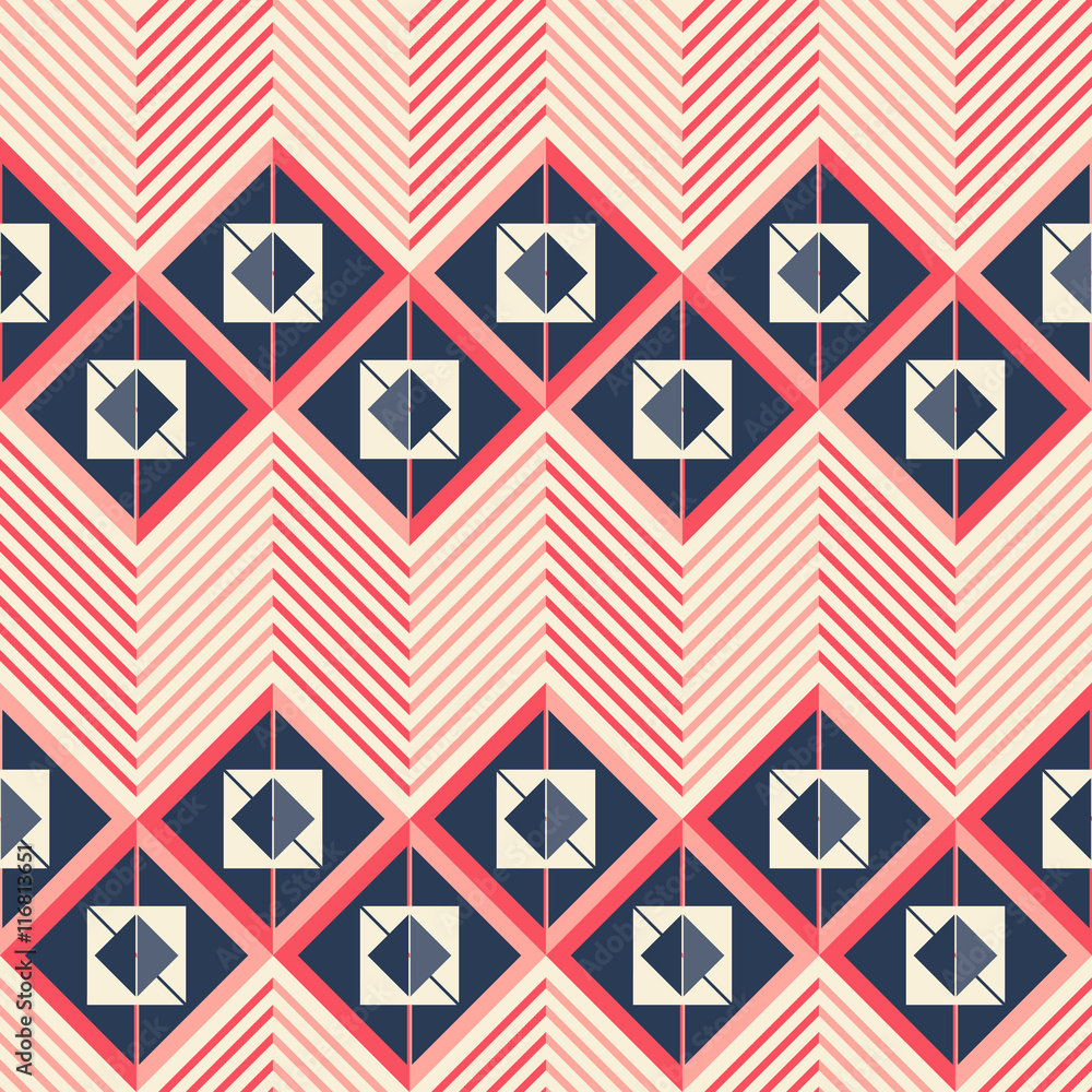 Obraz premium Seamless pattern of horizontal giant zigzag with squares inside