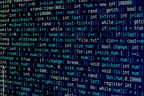 Dark blue background with program code