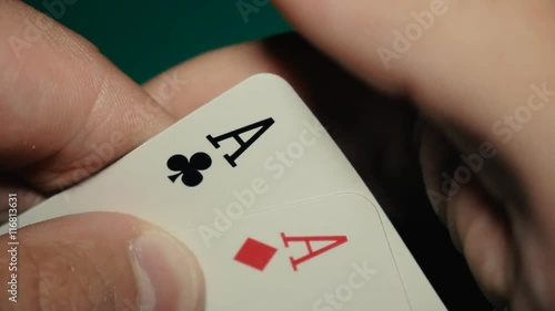 A pair of aces in a hand on the table. Pocker
