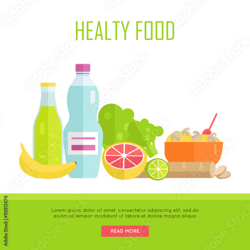 Healthy Food Concept Web Banner Illustration. 