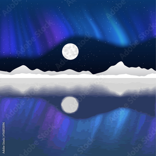 Arctic pole vector landscape with aurora