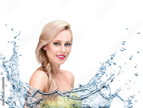 Beautiful woman face with water splash