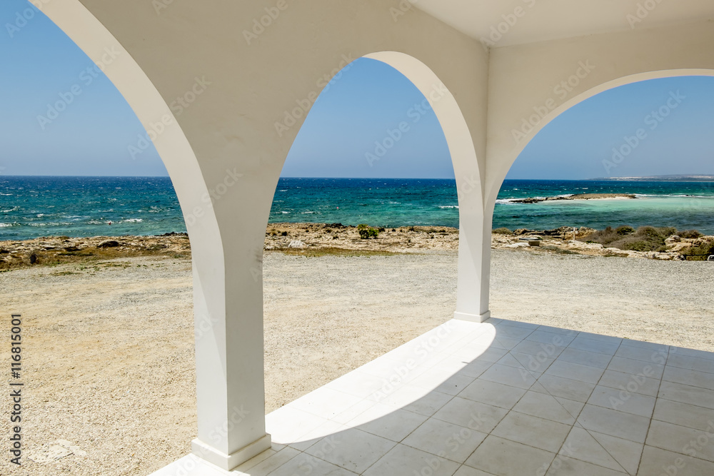 The view through the arch on a beautiful seascape