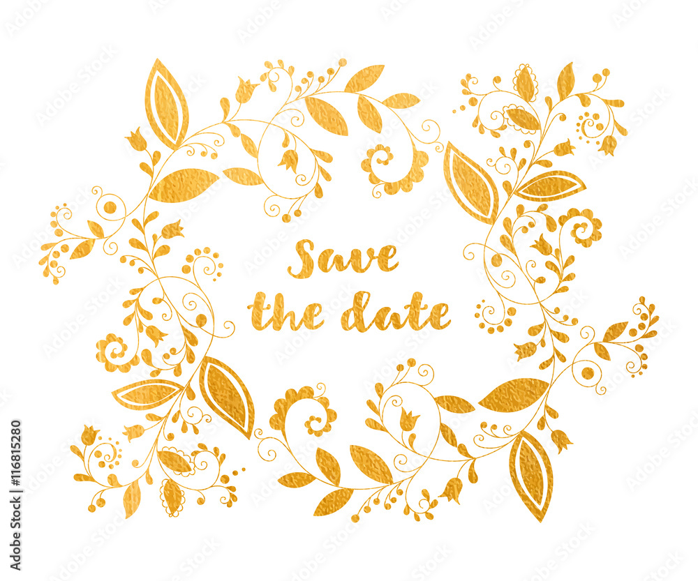 Gold greeting or save the date card Gold greeting or save the date card