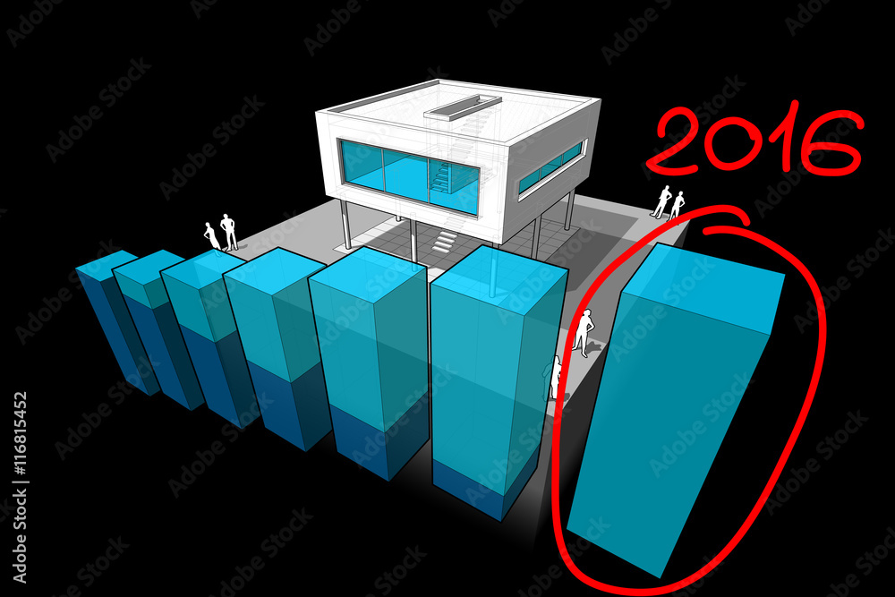 diagram of a modern house with rising abstract business diagram and hand drawn note 2016 over last diagram bar diagram of a modern house with rising abstract business diagram and hand drawn note 2016 over last diagram bar
