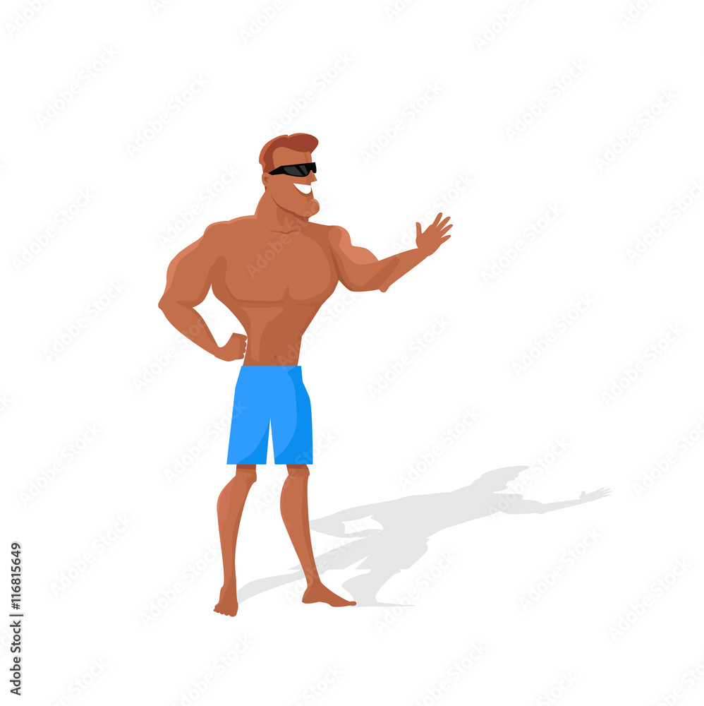 Fototapeta premium Muscular Man Character Vector in Flat Design.