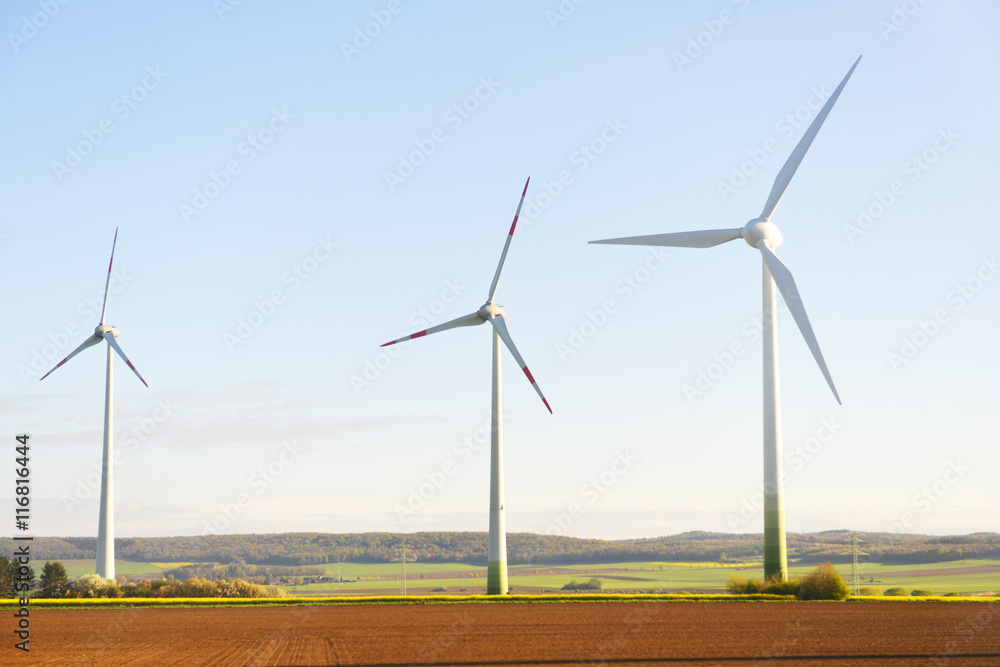 wind turbines in  fields