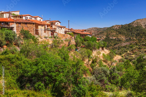 Panoramic view near of Kato Lefkara - is the most famous village in the Troodos Mountains. Limassol district, Cyprus, Mediterranean Sea. Mountain landscape and sunny day. © oleg_p_100