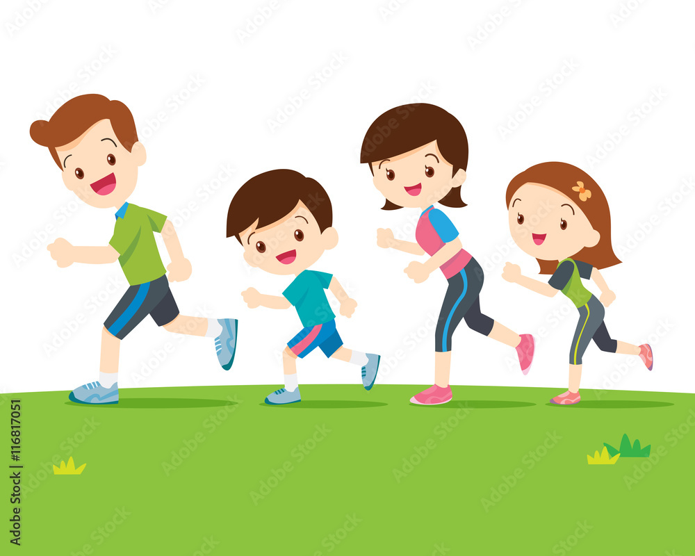 Cute family runing together