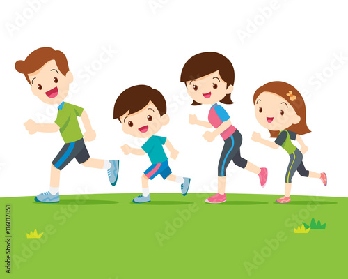 Cute family runing together