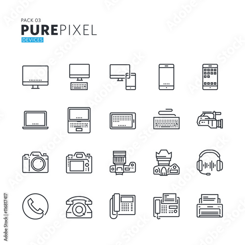 Set of modern thin line pixel perfect icons of electronic devices. Premium quality icon collection for web design, mobile app, graphic design.