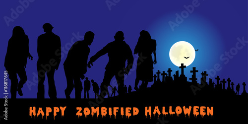 Halloween - Zombies auf einem Friedhof bei Vollmond