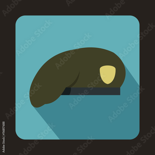Army beret icon in flat style with long shadow