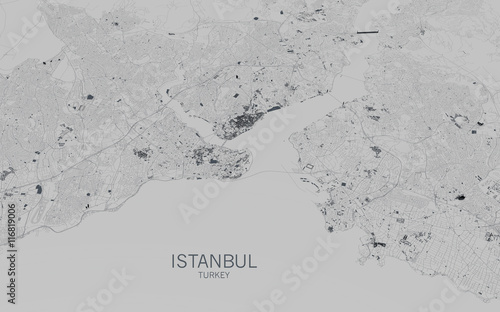 Obraz na plátně Cartina di Istanbul, vista satellitare, città, Turchia