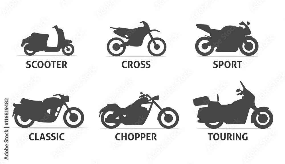 Obraz premium Zestaw ikon typu motocykla i obiektów modelu.