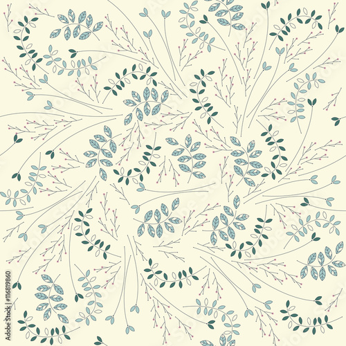 Seamless pattern with plants, grass and branches isolated on ivo