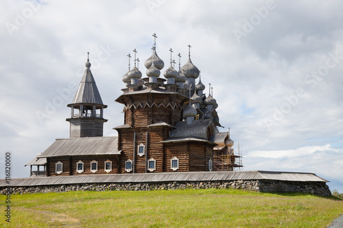 Karelia. Island of Kizhi. View of Church of the Intercession of the Virgin and Preobrazhenskii Cathedral (Church of the Transfiguration). photo