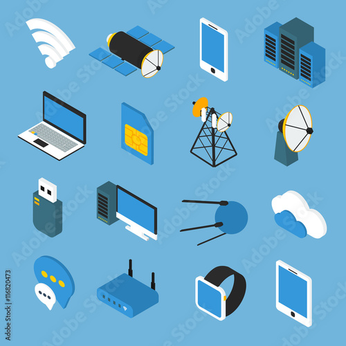 Wireless Technology Isometric Icons