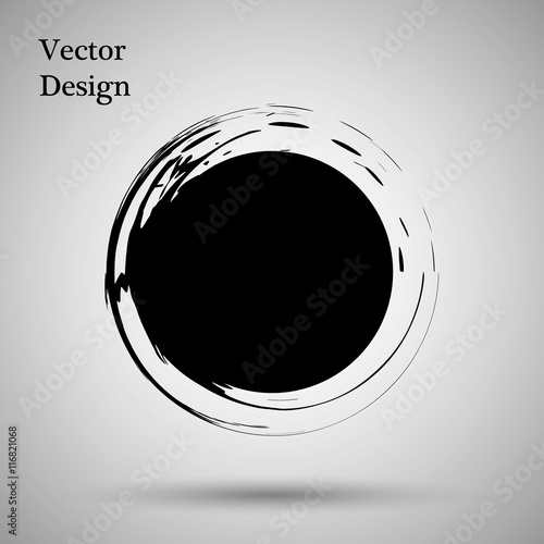 Hand drawn circle shape. label, logo design element. Brush abstract wave. Black enso zen symbol. Vector illustration.