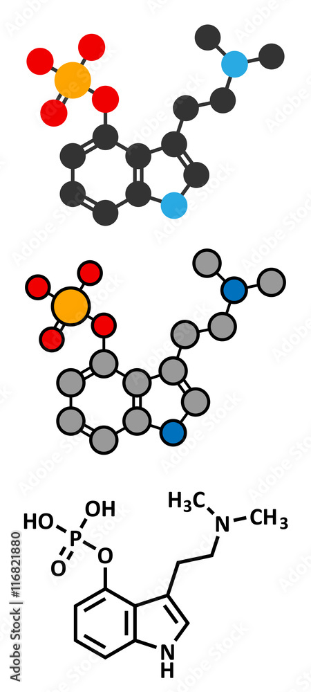 Psilocybin mushroom psychedelic drug molecule. 