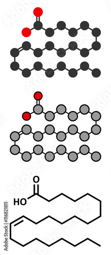 Erucic acid molecule. Monounsaturated omega-9 fatty acid.