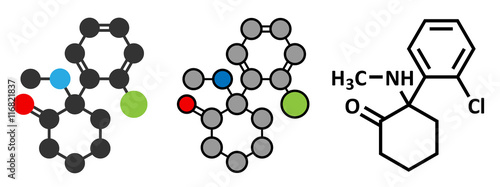 Ketamine anesthetic drug molecule. 