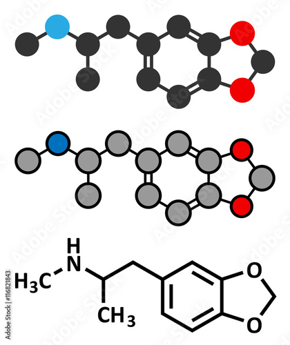 MDMA (XTC, E, ecstasy) party drug molecule. 