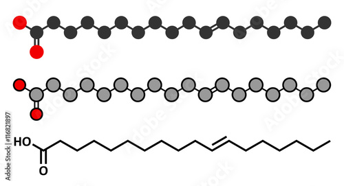 Vaccenic acid molecule. Trans fatty acid, present in animal fat.