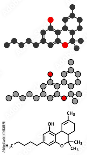 THC (delta-9-tetrahydrocannabinol, dronabinol) cannabis drug molecule