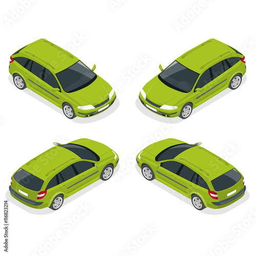 Crossover car isolated on white. Flat 3d isometric illustration.