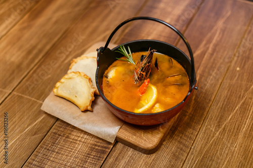 Mexican soup with seafood
