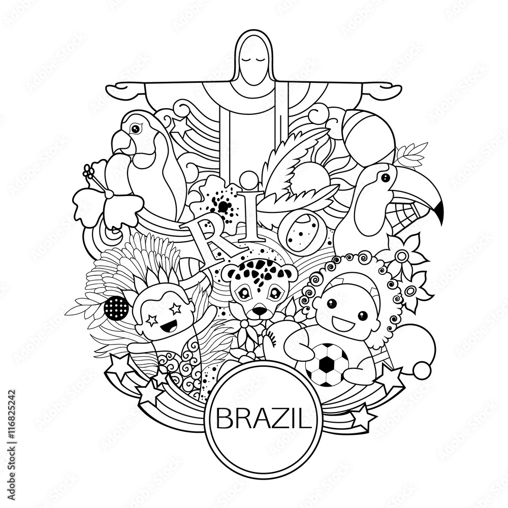 Monochrome brazil travel background for flyer, poster, banner, vector eps 10 format.