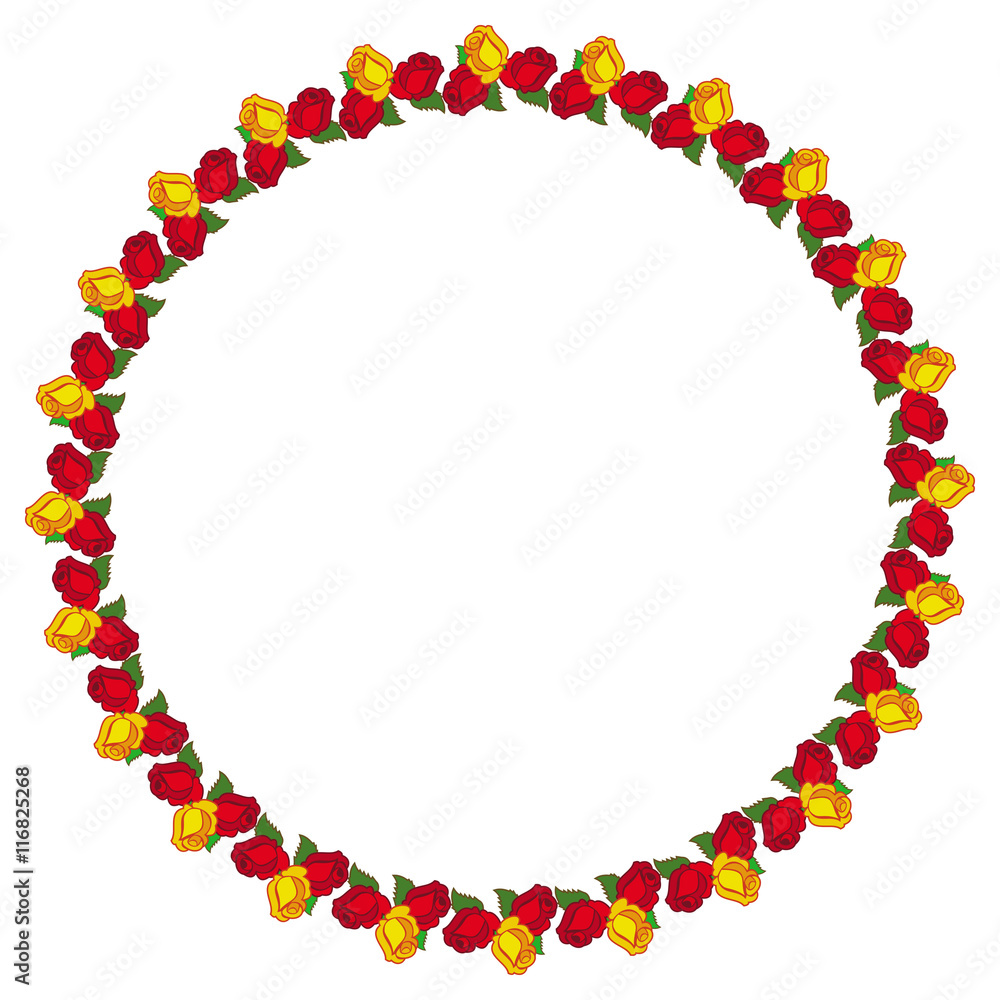 Naklejka premium Round frame with red roses. Vector clip art.