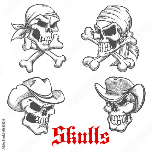 Sketched pirate, cowboy and sheriff