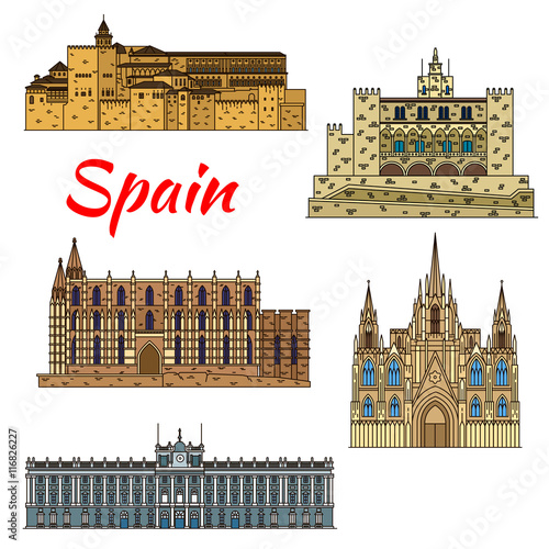 Travel landmark icons of Spain