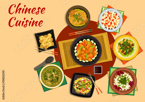 Oriental cuisine dinner with chinese food icon