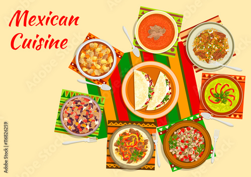 Colorful festive dishes of mexican cuisine symbol