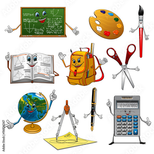 Back to school items cartoon characters