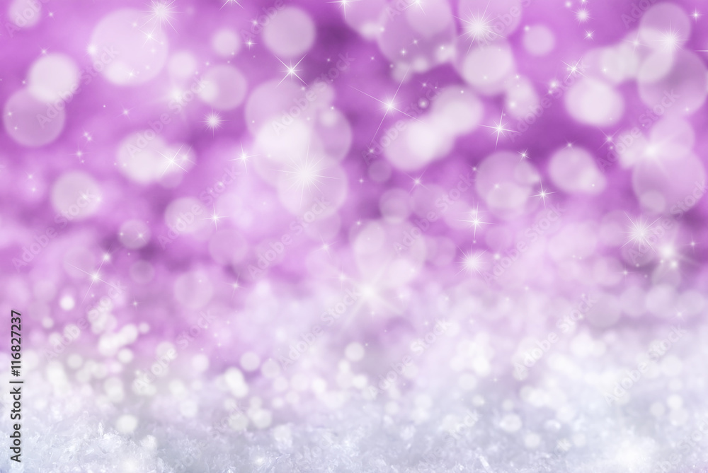 Pink Christmas Background With Snow, Stars And Bokeh