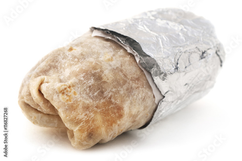 Isolated mexican burrito on a white background.
