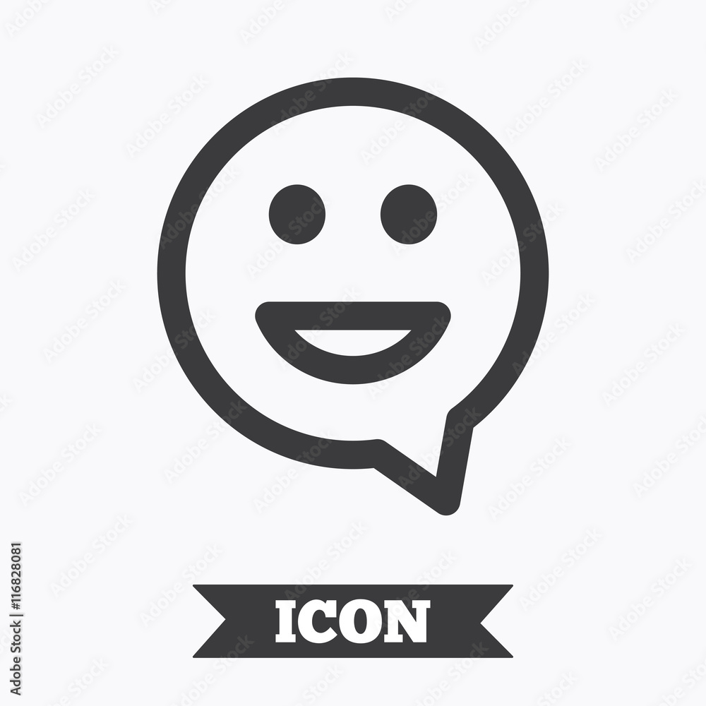 Happy face speech bubble symbol. Smile icon.