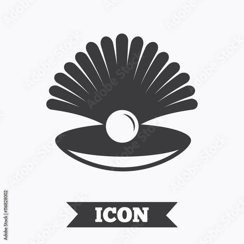 Sea shell with pearl sign icon. Conch symbol.