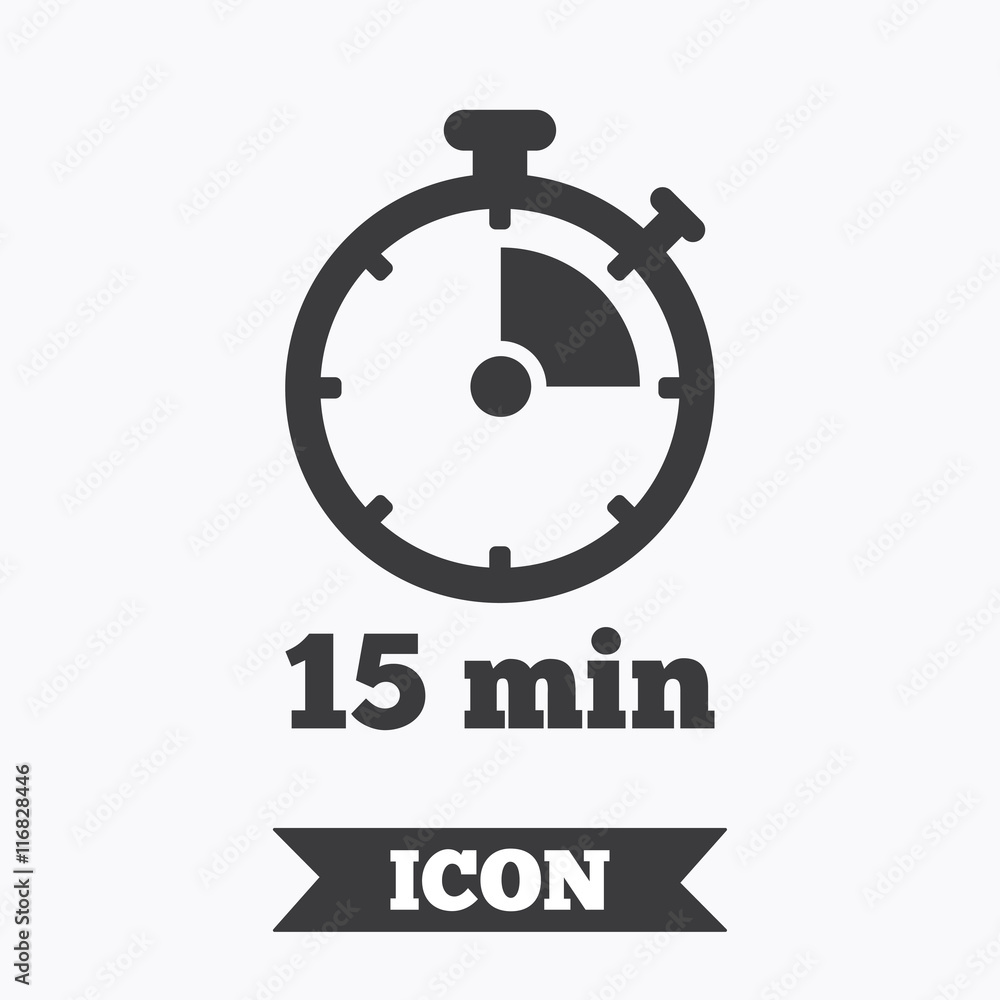 Timer sign icon. 15 minutes stopwatch symbol. Timer sign icon. 15 minutes stopwatch symbol.