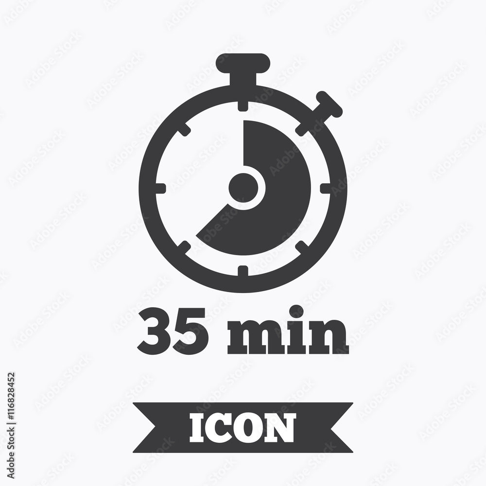 Timer sign icon. 35 minutes stopwatch symbol. Timer sign icon. 35 minutes stopwatch symbol.