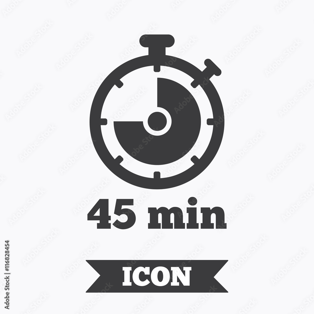 Timer sign icon. 45 minutes stopwatch symbol. Timer sign icon. 45 minutes stopwatch symbol.