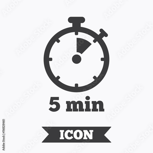 Timer sign icon. 5 minutes stopwatch symbol.