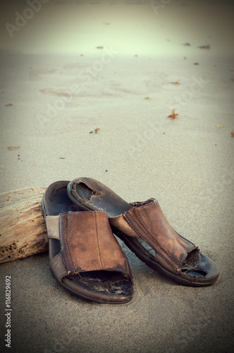 Vintage Looking Sepia Sandals and Ocean Water