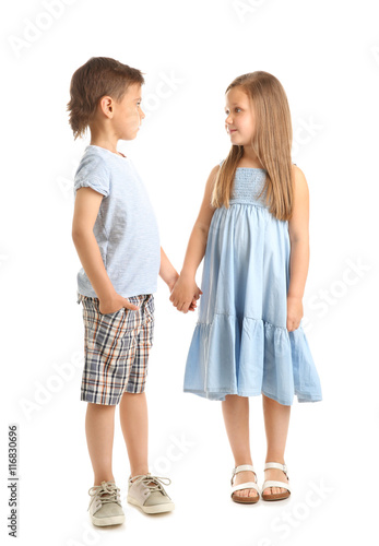 Small friendly kids, isolated on white