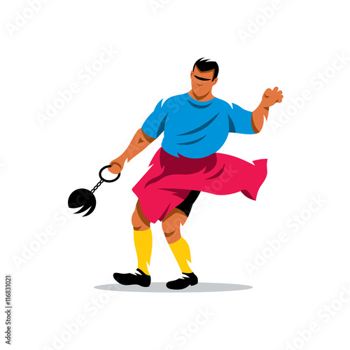 Hammer throw. Vector Cartoon Illustration.