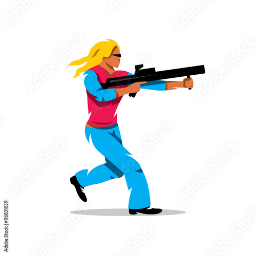 Vector Woman with a gun Cartoon Illustration.